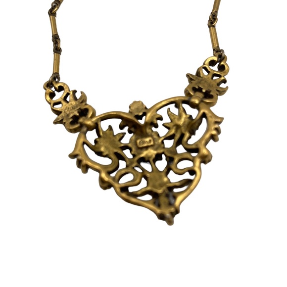 Vintage Coro 1940s Emerald Green Rhinestone Necklace - Picture 4 of 6